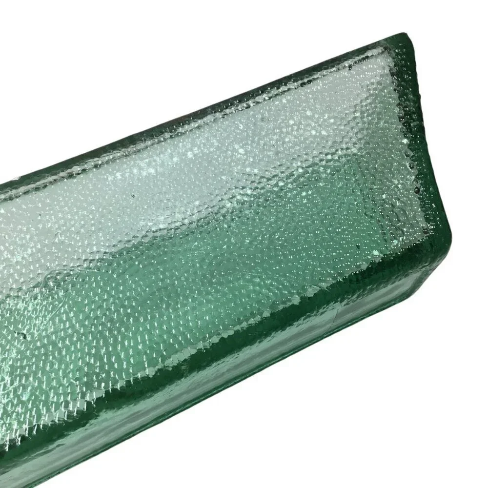 Mid-Century MCM Thick Green Clear Ice Glass Container Heavy 11.75 x 4 Pebbled